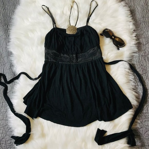 Lux Tops - Lux Beaded Empire Tie-Waist Top, M